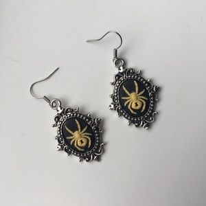 Cream black widow spider cameo dangle earrings